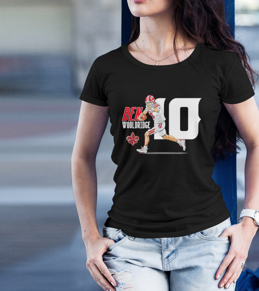 Ben Wooldridge Louisiana Ragin' Cajuns Number 10 Football Fleur-de-Lis Caricature T-Shirt