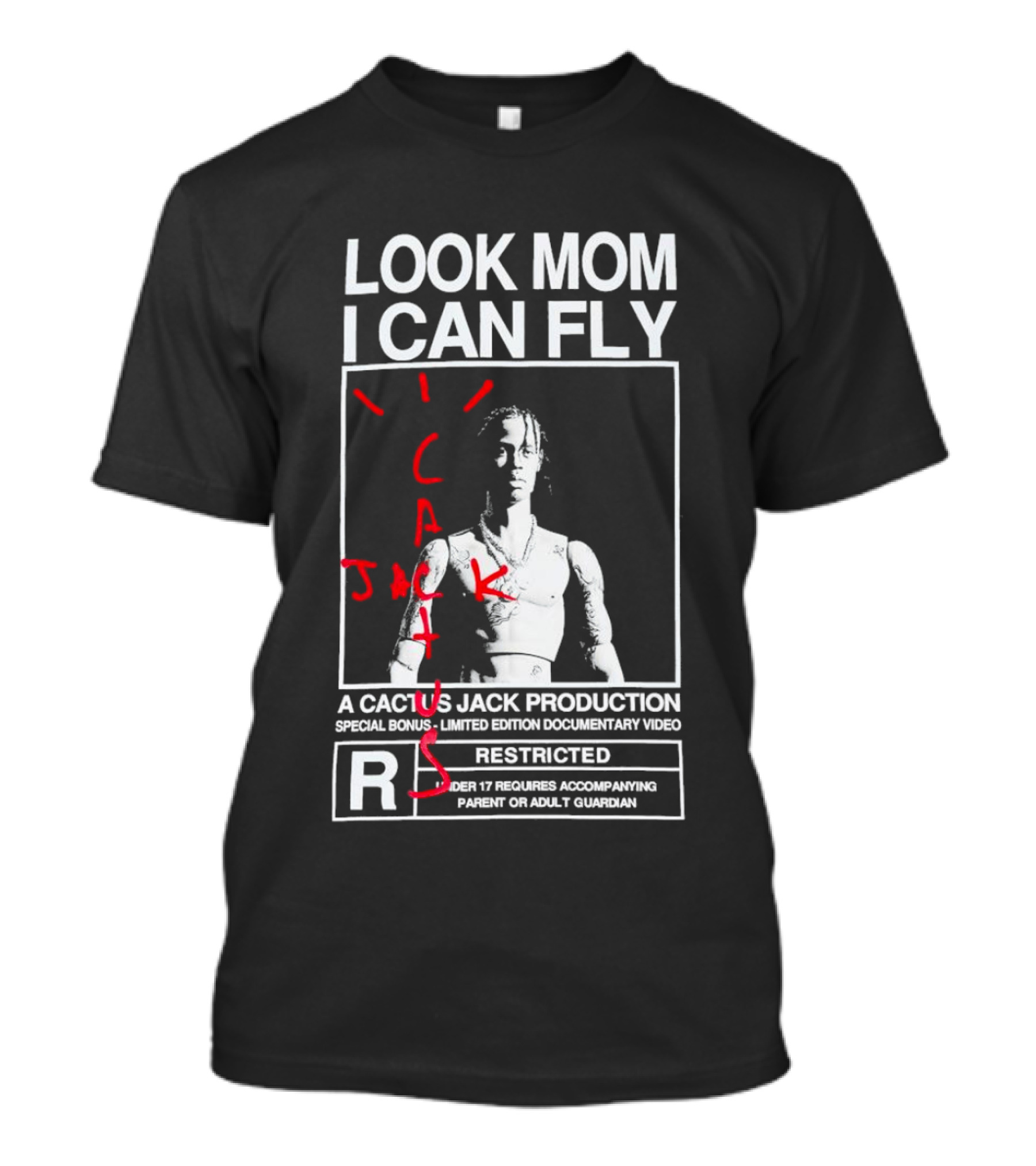 Look Mom I Can Fly Cactus Jack Production Special Bonus Documentary Video Restricted T-Shirt