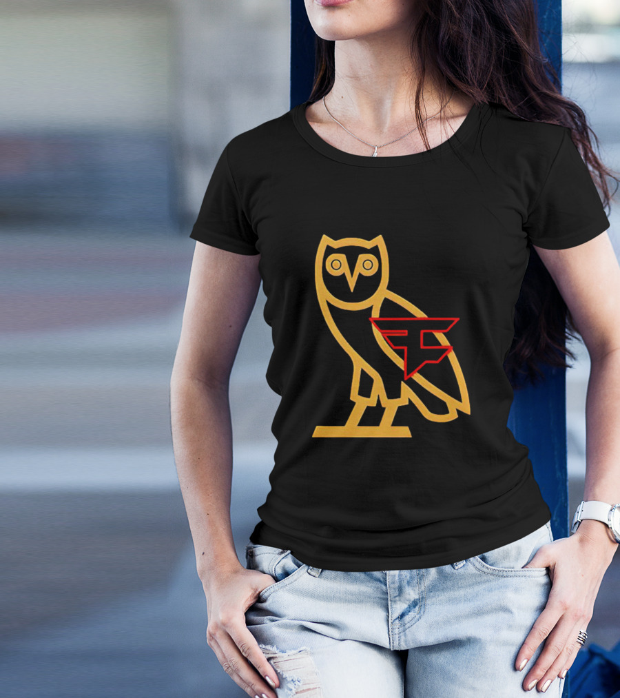 OVO X FaZe Clan OG Owl Red And Gold Logo Collaboration T-Shirt