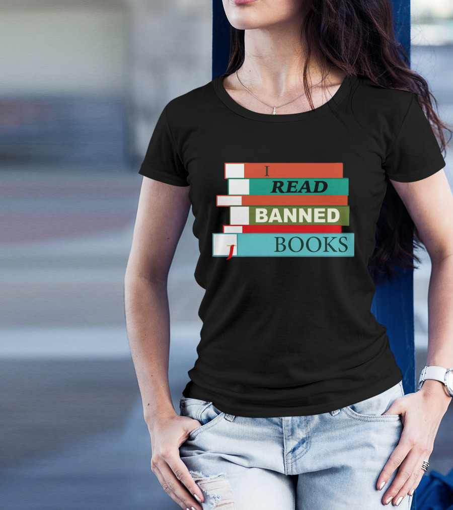 I Read Banned Books Stacked Colorful Titles T-Shirt