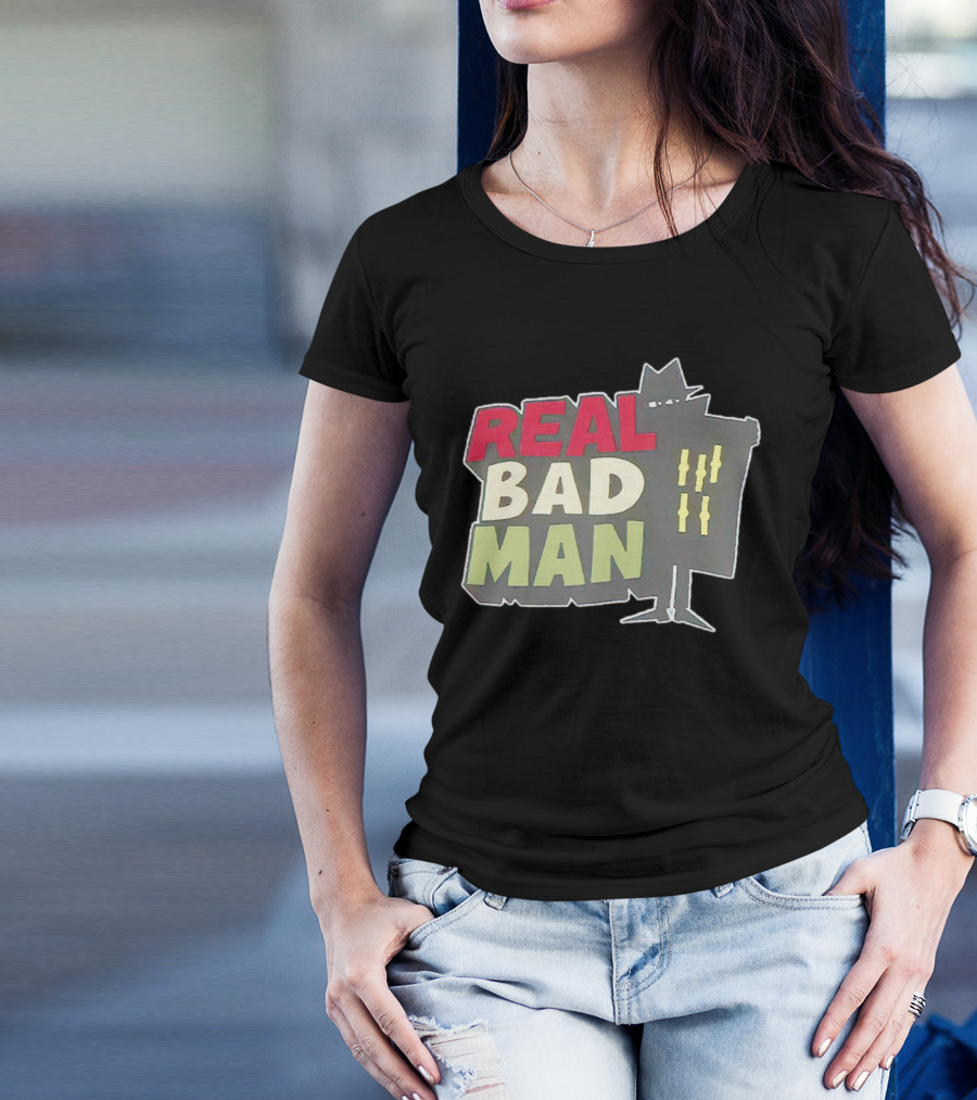 Real Bad Man With Iconic Silhouette And Stripes T-Shirt