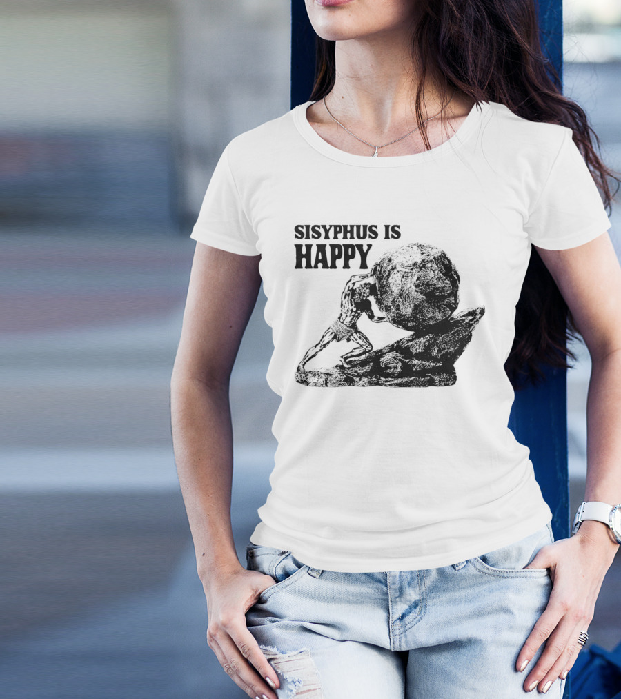 Sisyphus Is Happy Mythical Boulder Push Scene T-Shirt