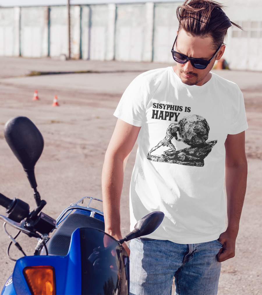 Sisyphus Is Happy Mythical Boulder Push Scene T-Shirt