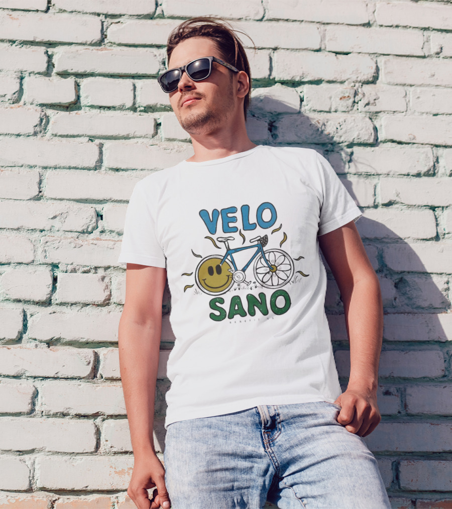 VELO SANO Yellow Smile Bike Sun Motif T-Shirt