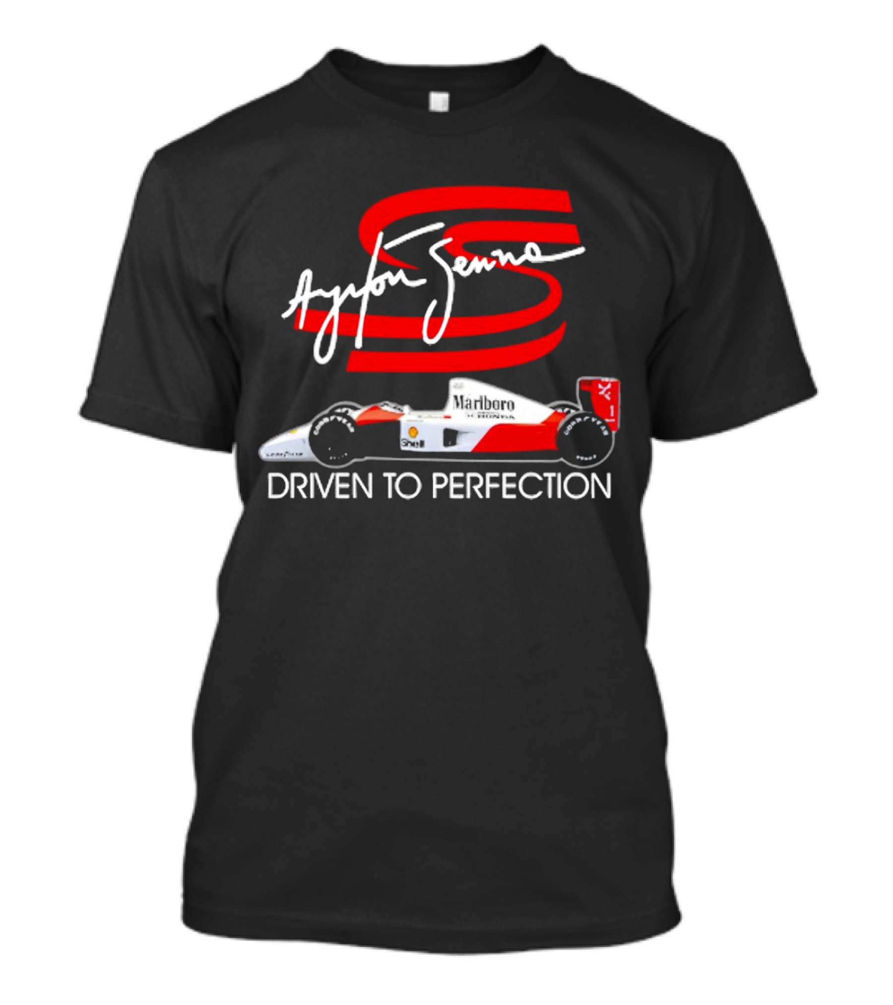 Ayrton Senna Driven To Perfection Marlboro Racing Car T-Shirt