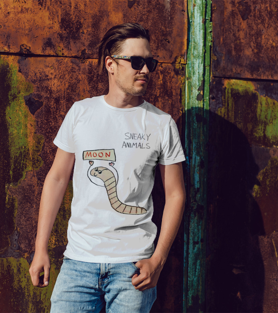 Sneaky Animals Moon Worm Holding Sign T-Shirt
