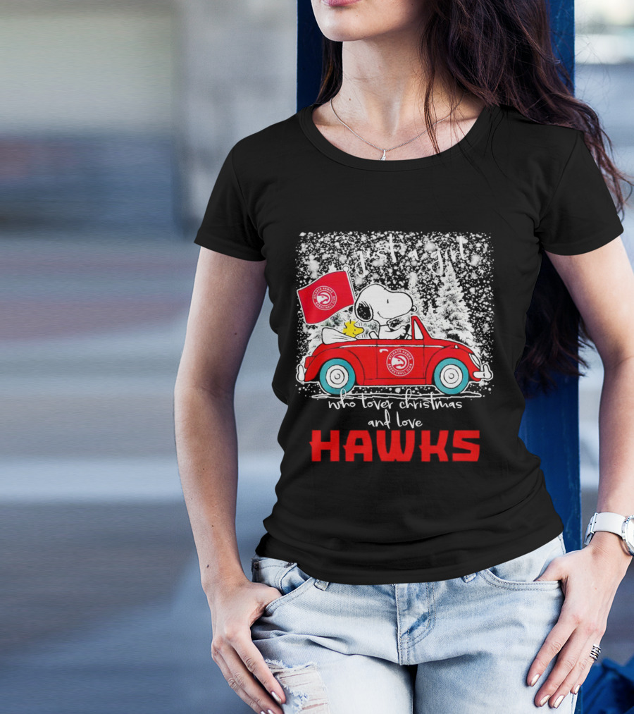 Just A Girl Who Loves Christmas And Atlanta Hawks Snoopy And Woodstock Car T-Shirt