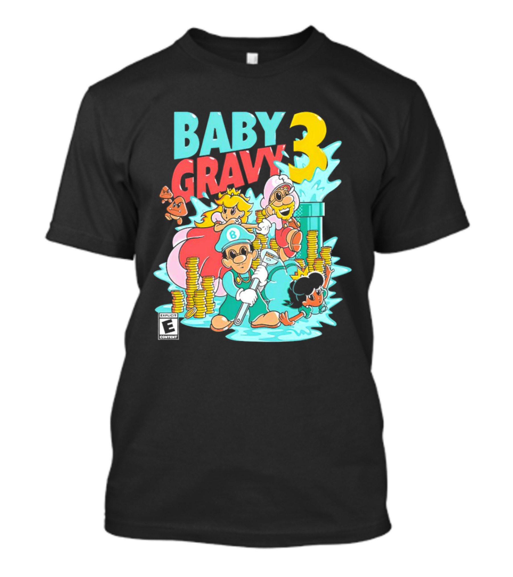 Baby Gravy 3 Bros Funny Mario Parody Explicit Content T-Shirt