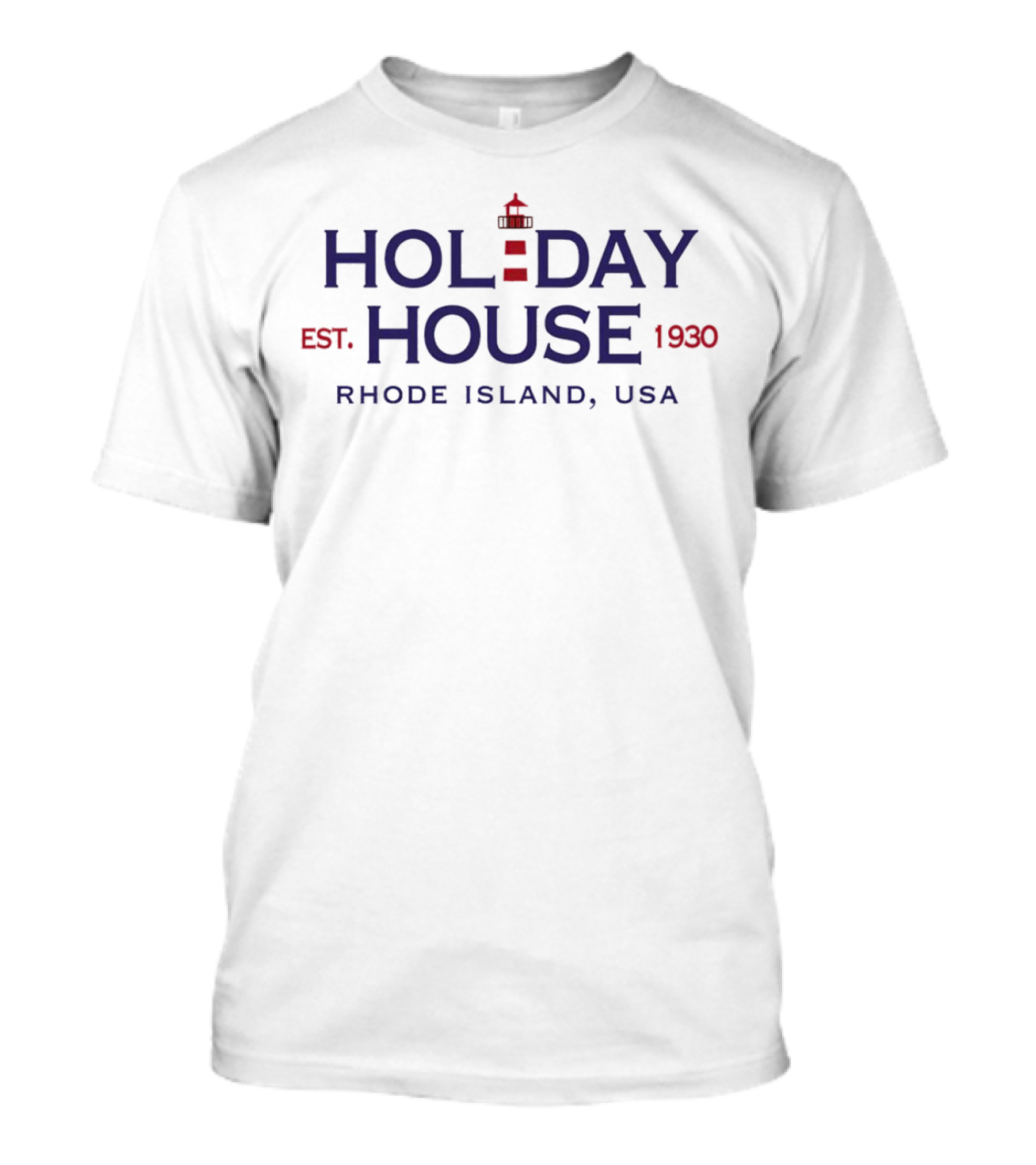 Holiday House Rhode Island USA Est 1930 Lighthouse Red Blue T-Shirt
