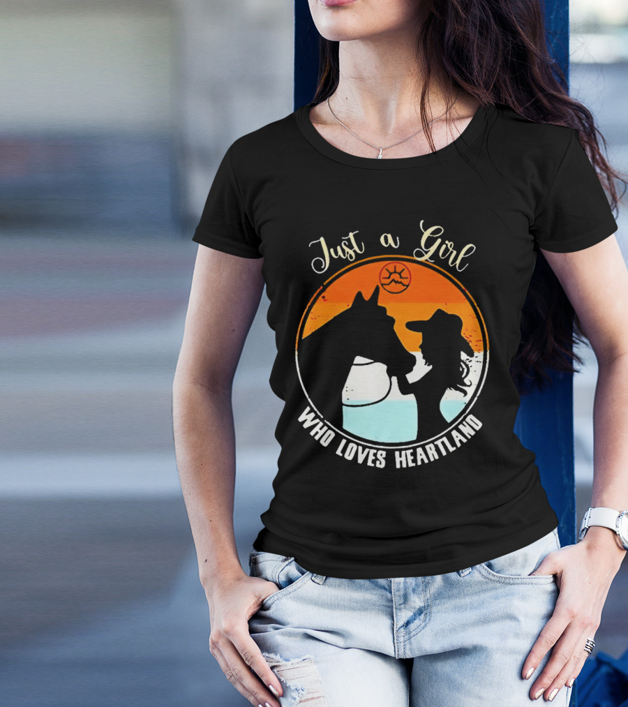 Just A Girl Who Loves Heartland Vintage Horse Silhouette With Sunset T-Shirt