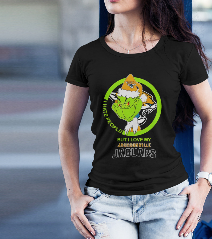 Jacksonville Jaguars Grinch I Hate People But Love My Favorite Football Team Christmas T-Shirt