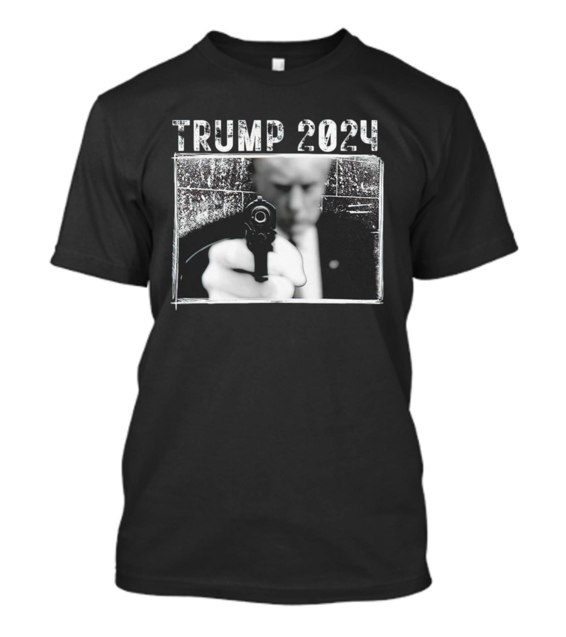 TRUMP 2024 Gun Pointing Black And White Clip Image T-Shirt