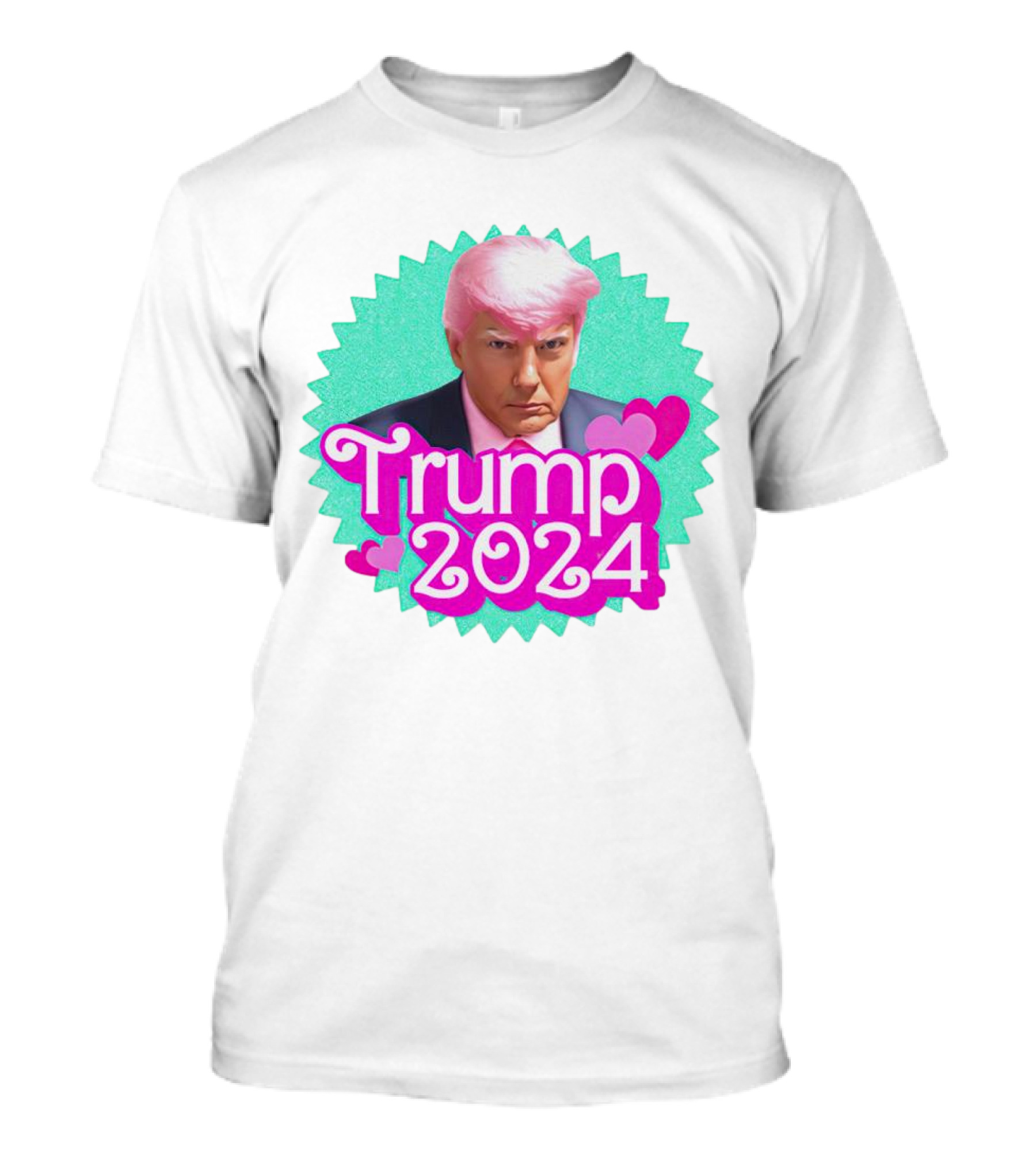 Trump 2024 Pink Hair Heart Badge T-Shirt