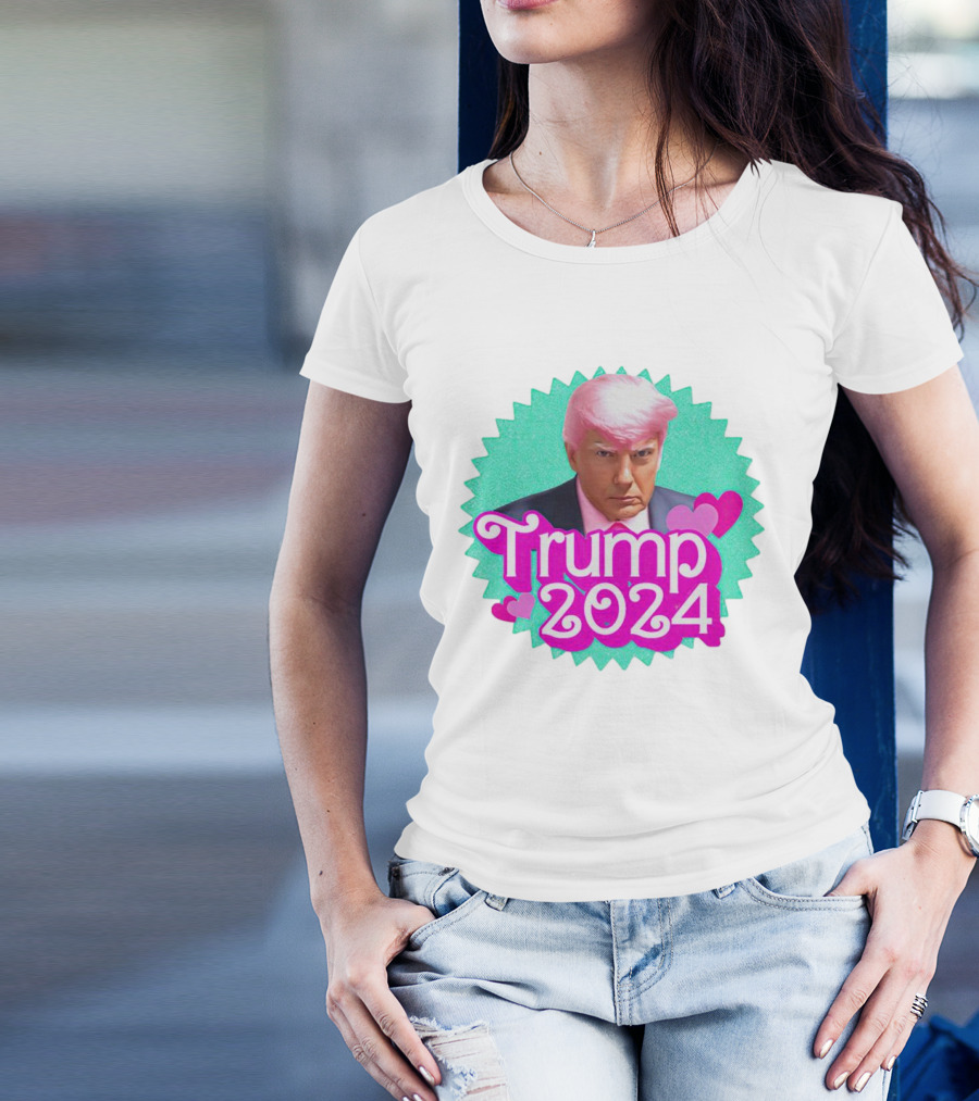 Trump 2024 Pink Hair Heart Badge T-Shirt