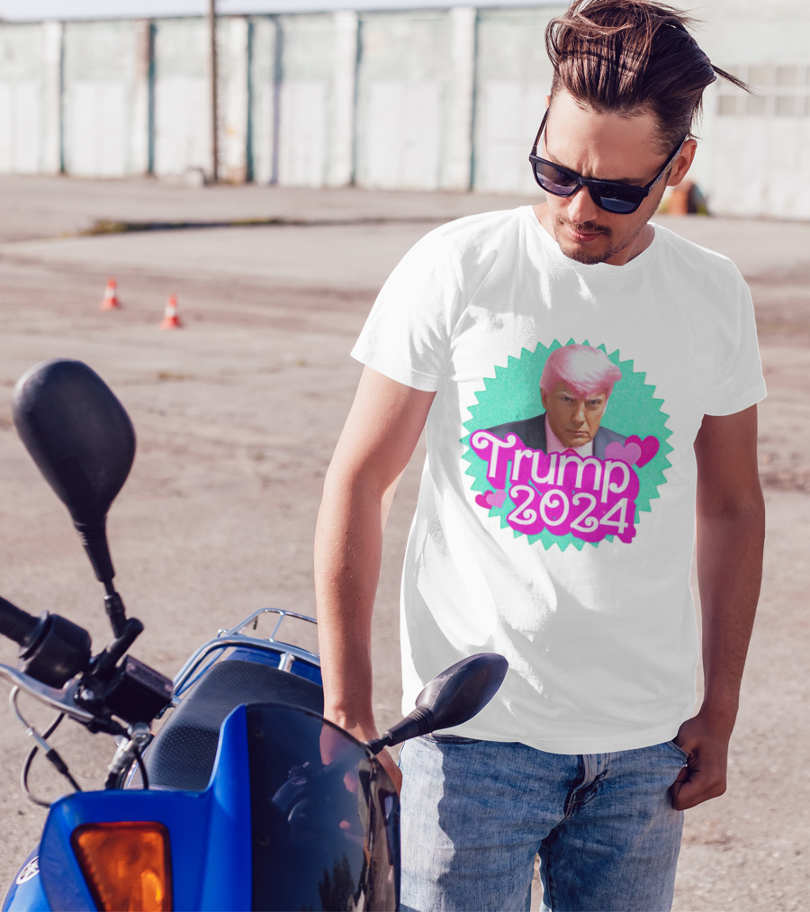 Trump 2024 Pink Hair Heart Badge T-Shirt
