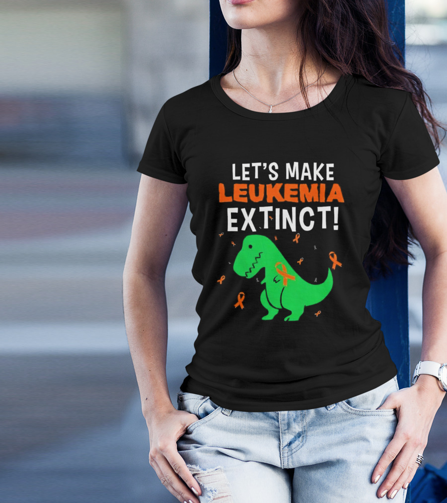 Let's Make Leukemia Extinct Dinosaur With Orange T-Shirt