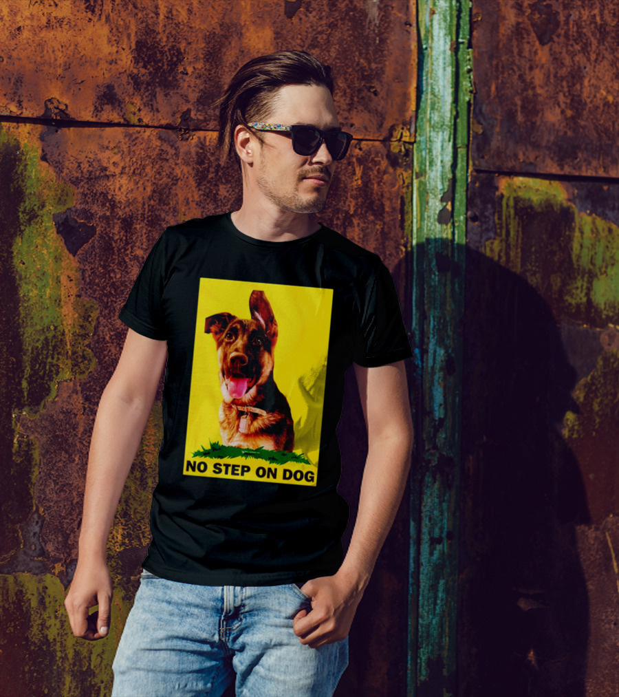 NO STEP ON DOG German Shepherd Yellow Background T-Shirt
