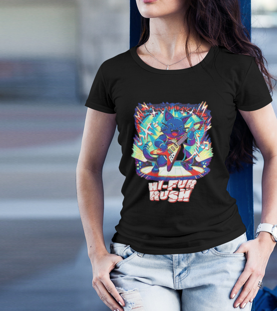 Cat Hi-Fur Rush Rocking Guitar Performance T-Shirt