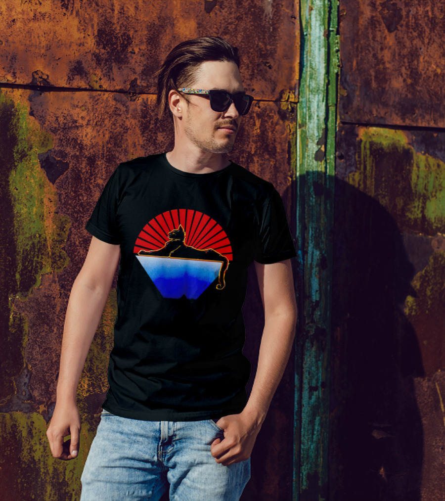 Cats Under The Stars Sphinx With Rising Sun And Tricolor Pyramid T-Shirt
