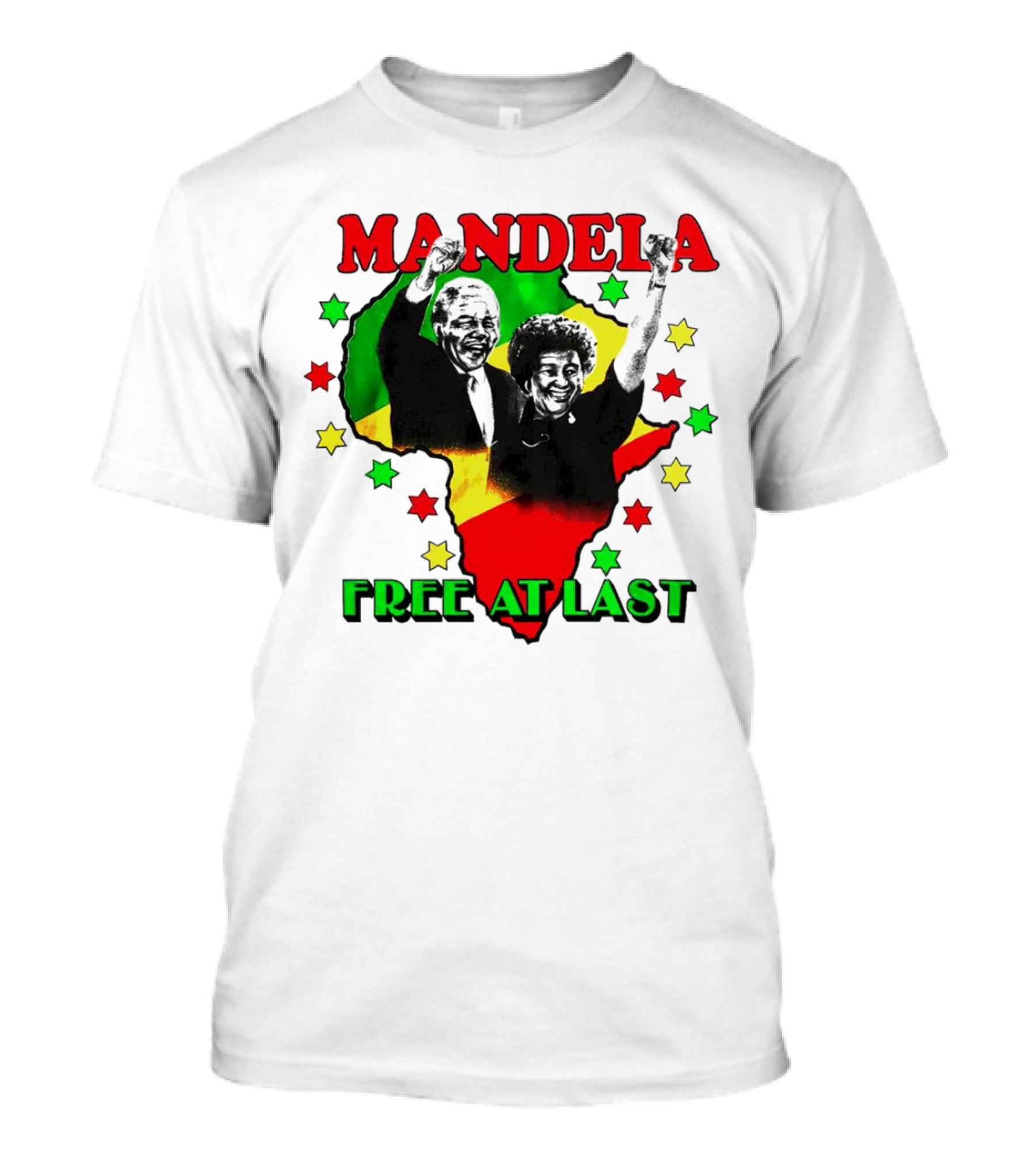 Mandela Free At Last Africa Map Red Yellow Green Stars T-Shirt