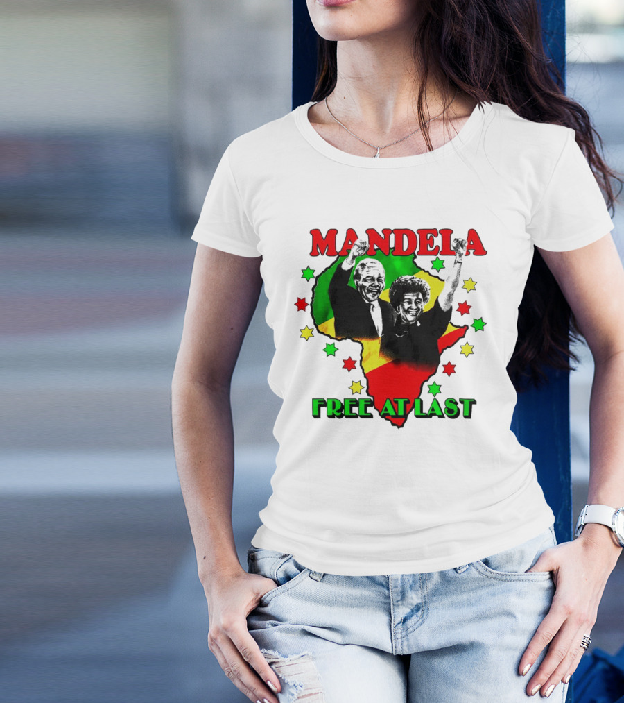 Mandela Free At Last Africa Map Red Yellow Green Stars T-Shirt