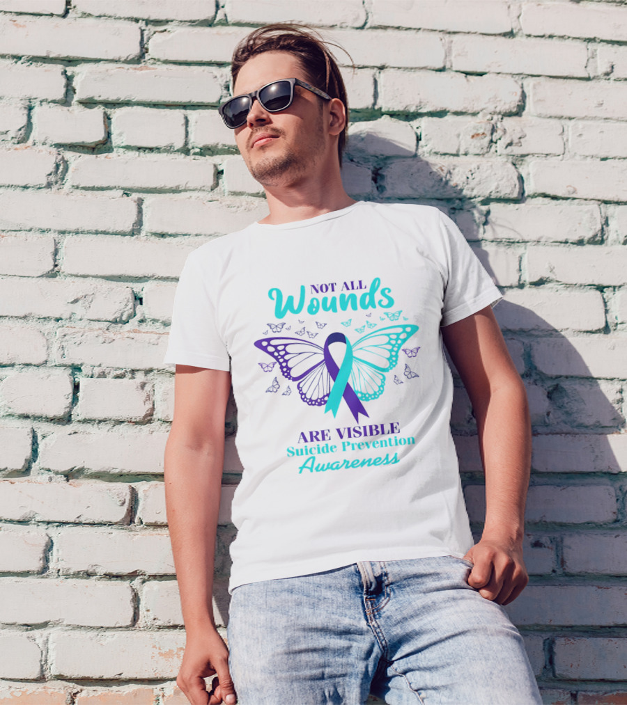 Not All Wounds Are Visible Suicide Prevention Awareness Butterfly T-Shirt