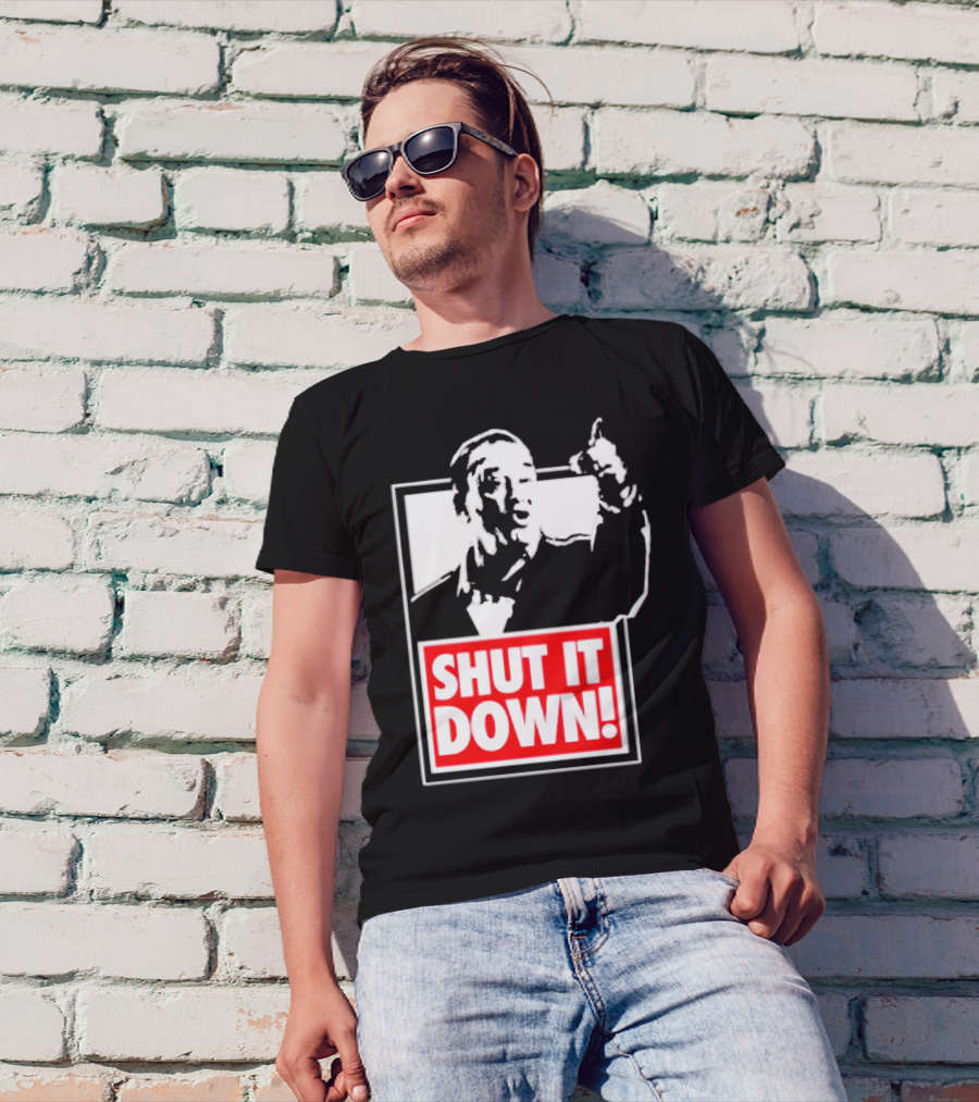 SHUT IT DOWN Meme Bold Red And White Iconic T-Shirt