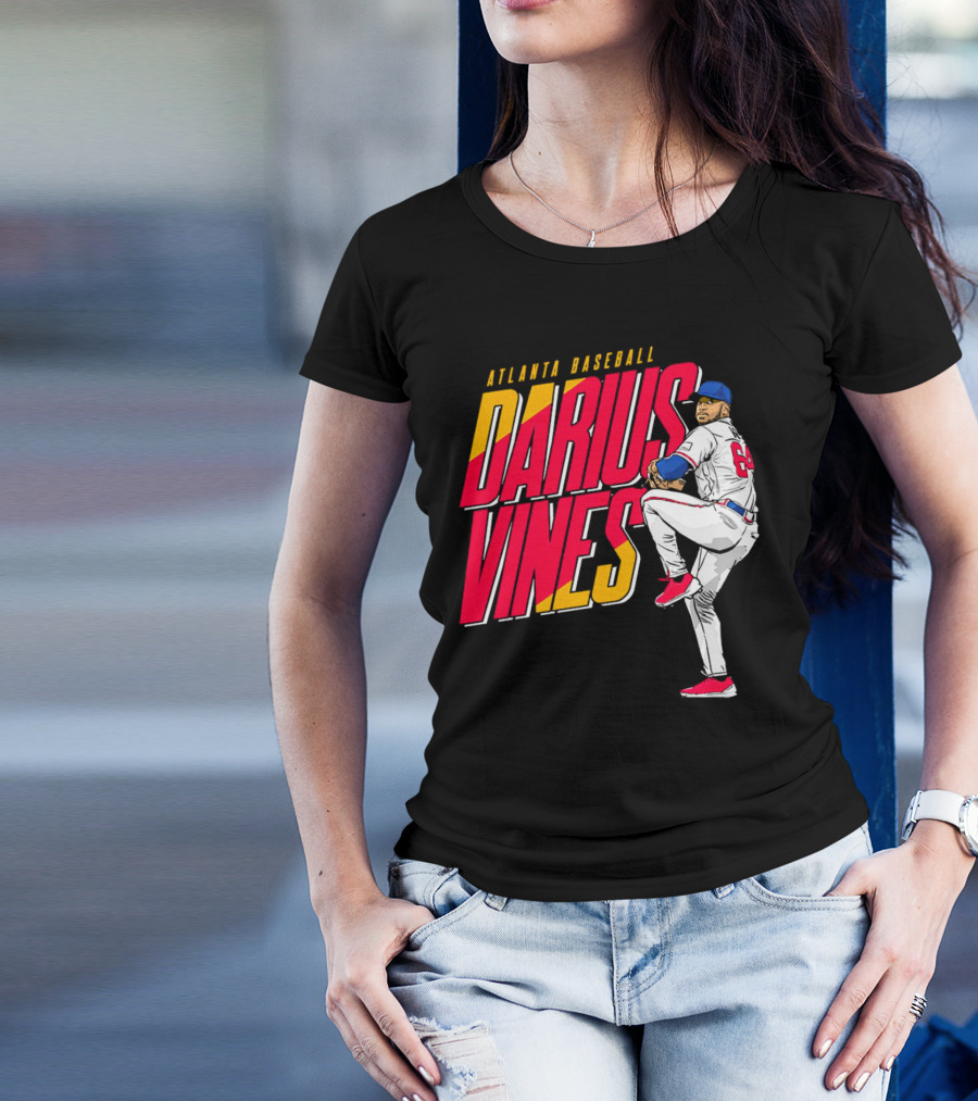 Atlanta Baseball Darius Vines 64 Pitching Action T-Shirt