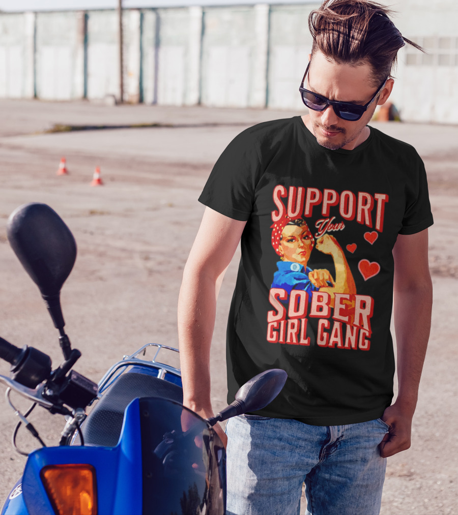 Support Your Sober Girl Gang Rosie The Riveter Hearts T-Shirt