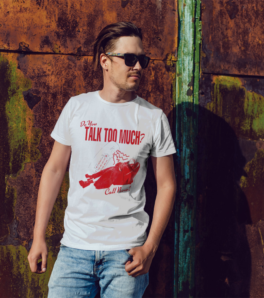 Do You Talk Too Much Call Now Retro Phone And Reclining Figure T-Shirt