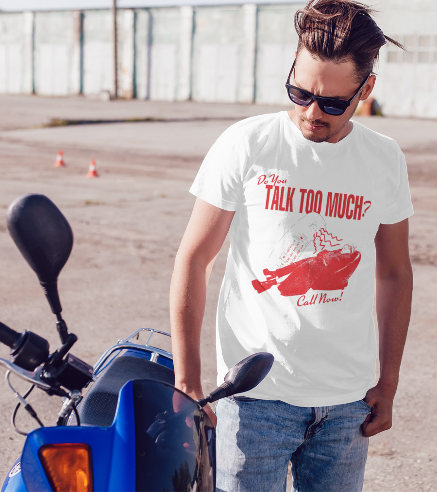 Do You Talk Too Much Call Now Retro Phone And Reclining Figure T-Shirt
