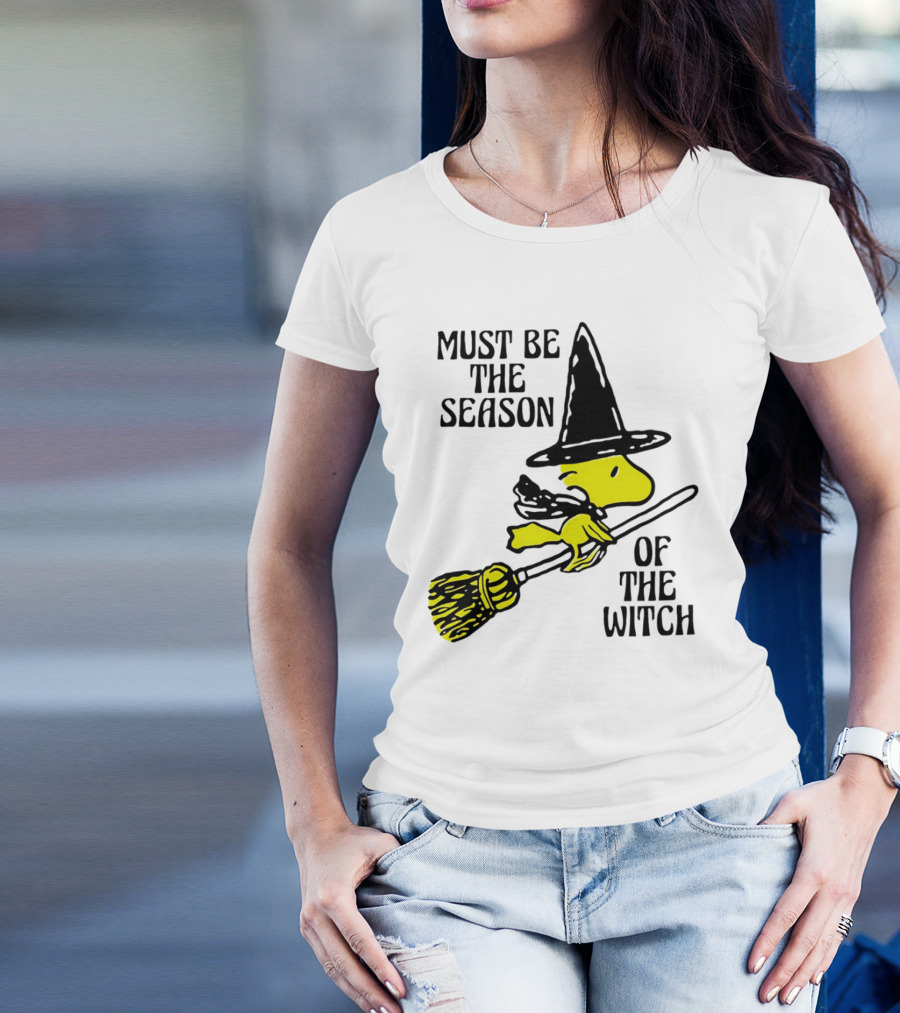 Must Be The Season Of The Witch Halloween Woodstock Peanuts Broomstick T-Shirt