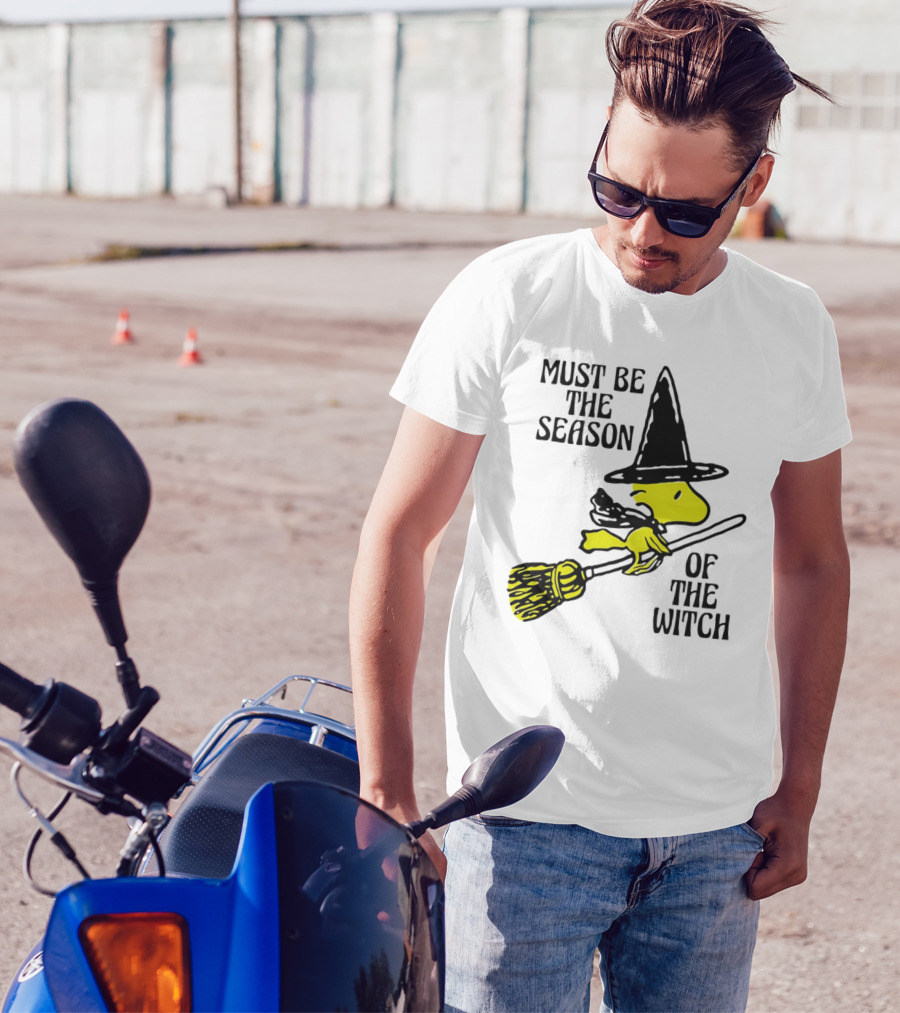 Must Be The Season Of The Witch Halloween Woodstock Peanuts Broomstick T-Shirt