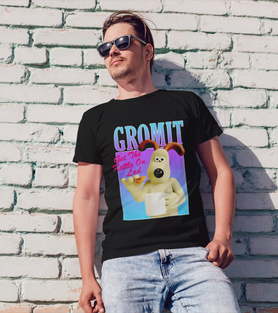 Gromit Get The Kettle On Lad With Tea And Biscuit T-Shirt