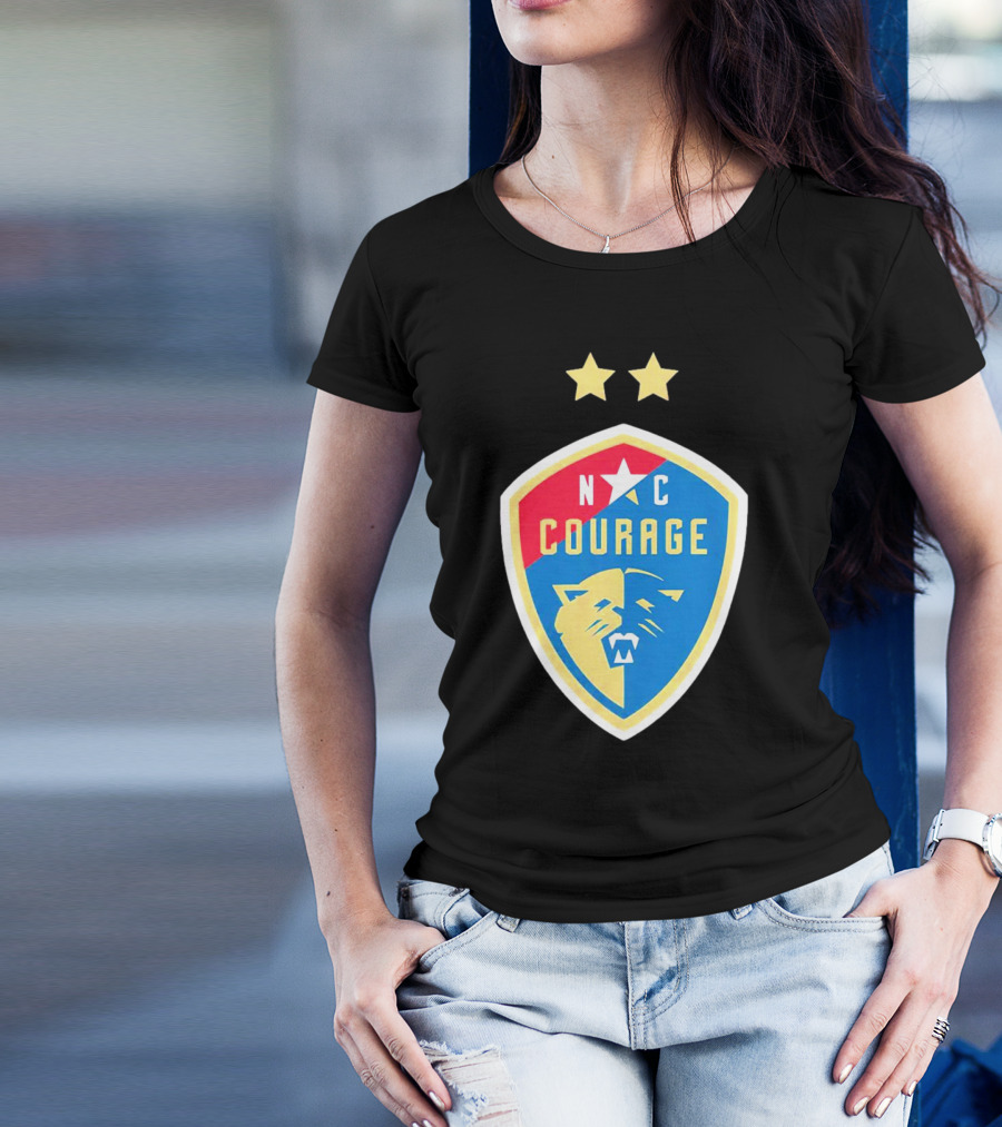 North Carolina Courage Shield N C Star And Lion Emblem Two Stars T-Shirt