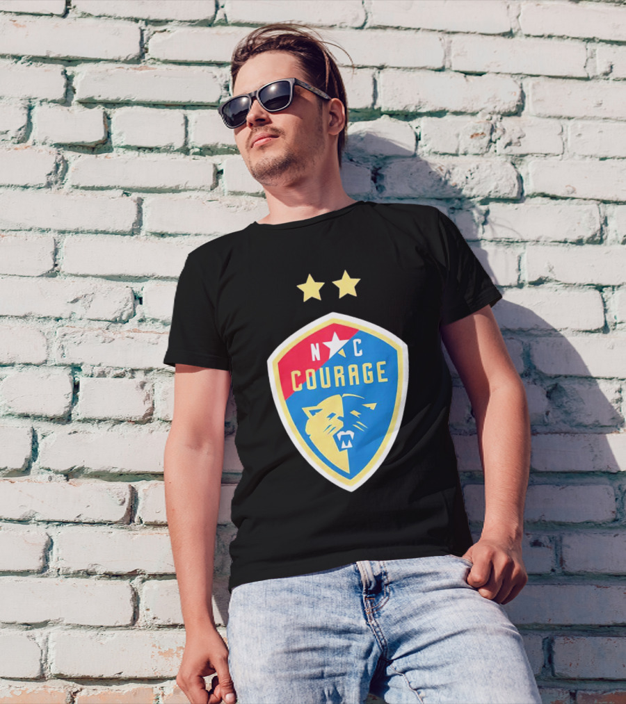 North Carolina Courage Shield N C Star And Lion Emblem Two Stars T-Shirt