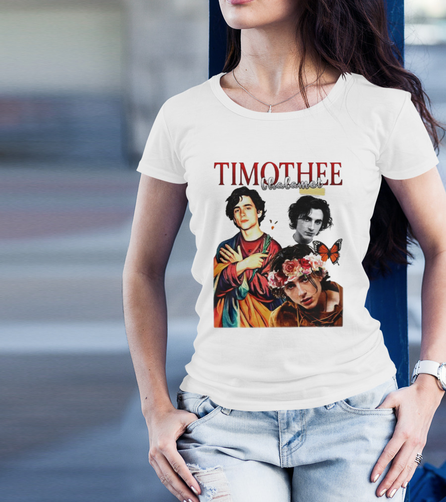 Timothee Chalamet Artistic Collage With Flowers And Butterfly T-Shirt