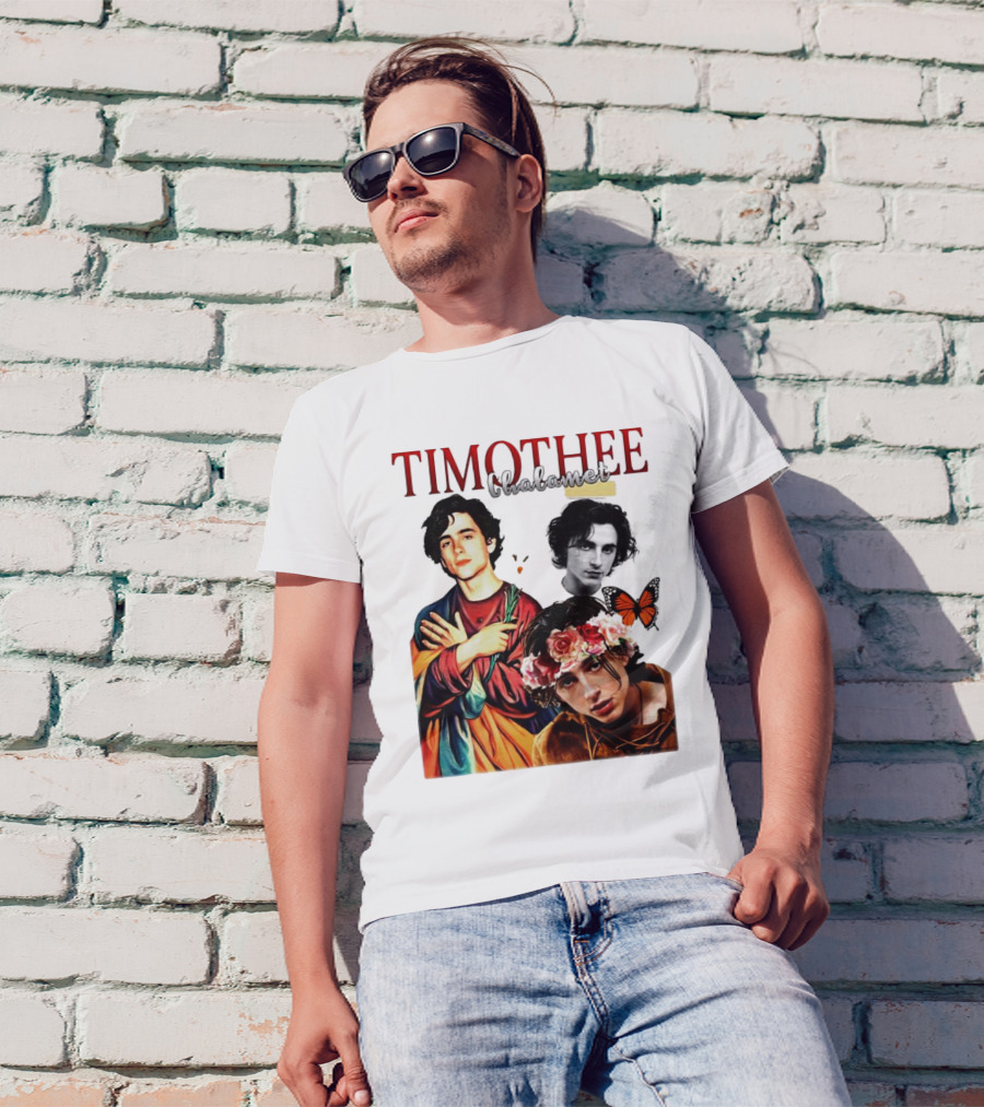 Timothee Chalamet Artistic Collage With Flowers And Butterfly T-Shirt