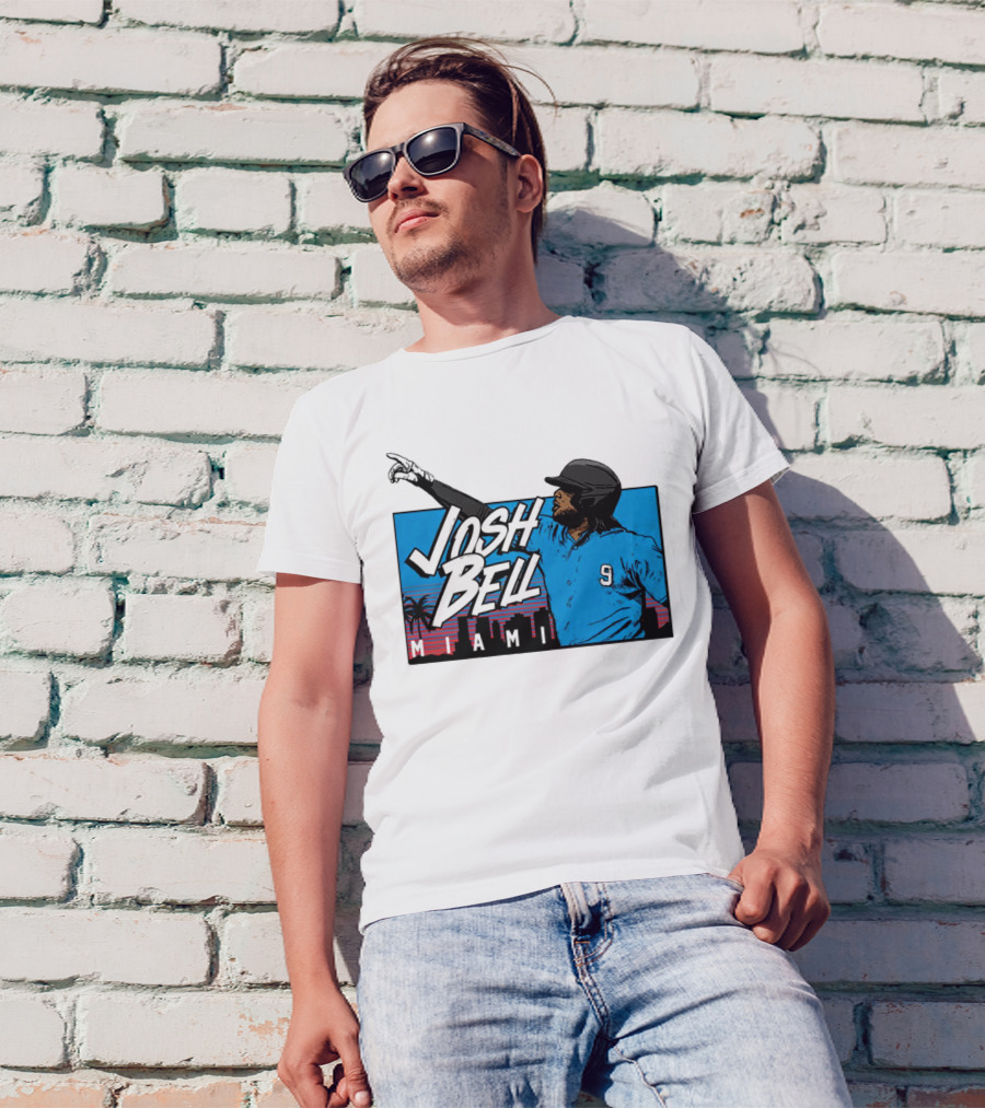 Josh Bell Miami Skyline Baseball Sunset T-Shirt