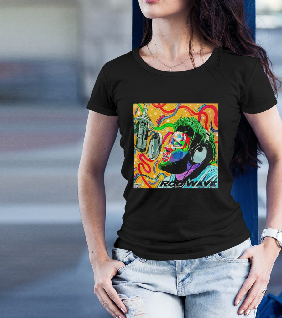 Rod Wave Vintage Colorful Microphone Headphones Psychedelic Art Album Cover T-Shirt
