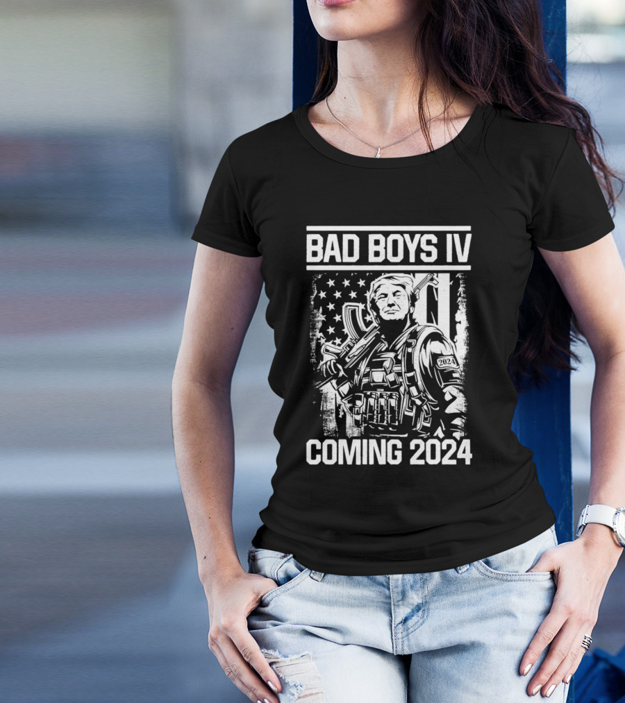 Bad Boys IV Trump Coming 2024 American Flag Soldier T-Shirt