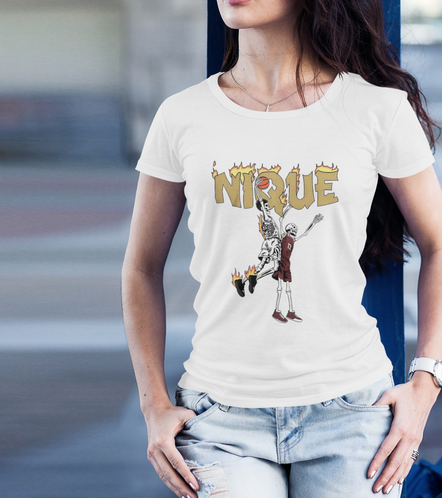 NIQUE Flaming Skeleton Dunk Basketball T-Shirt