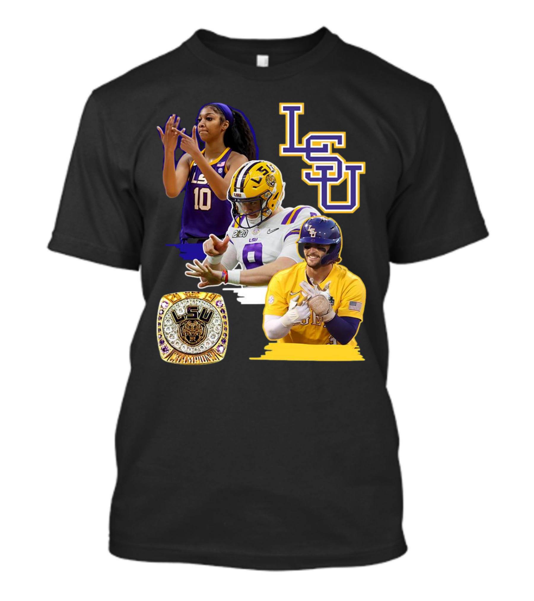 LSU Tigers Champions With Three Rings And Athletes T-Shirt