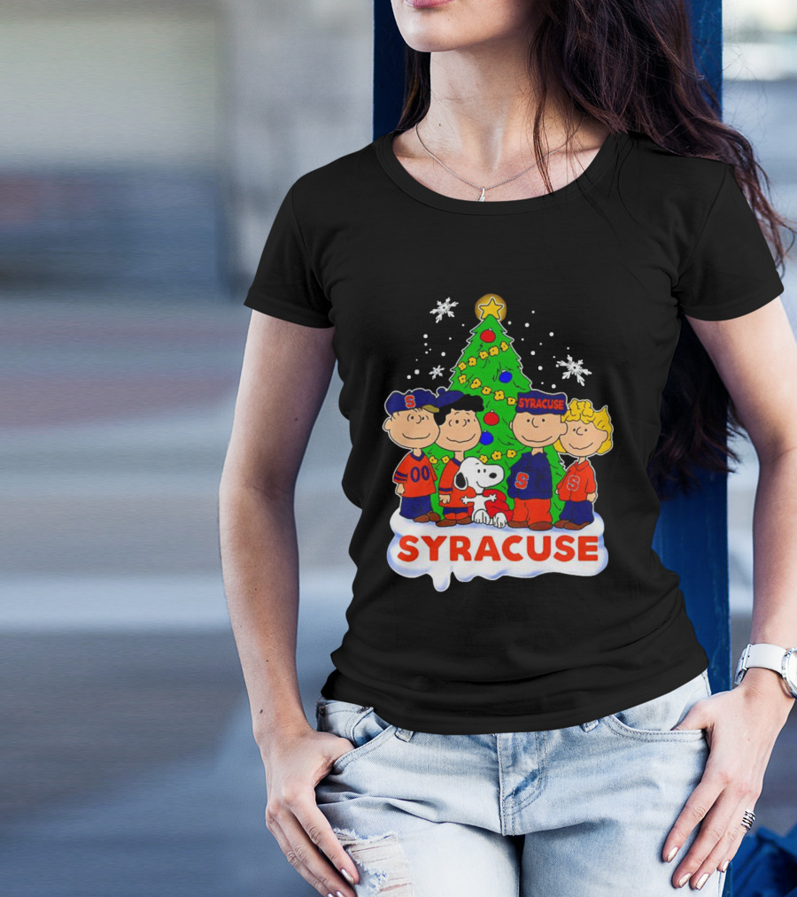 Peanuts Characters Christmas Tree Syracuse Orange Football Snowflakes T-Shirt