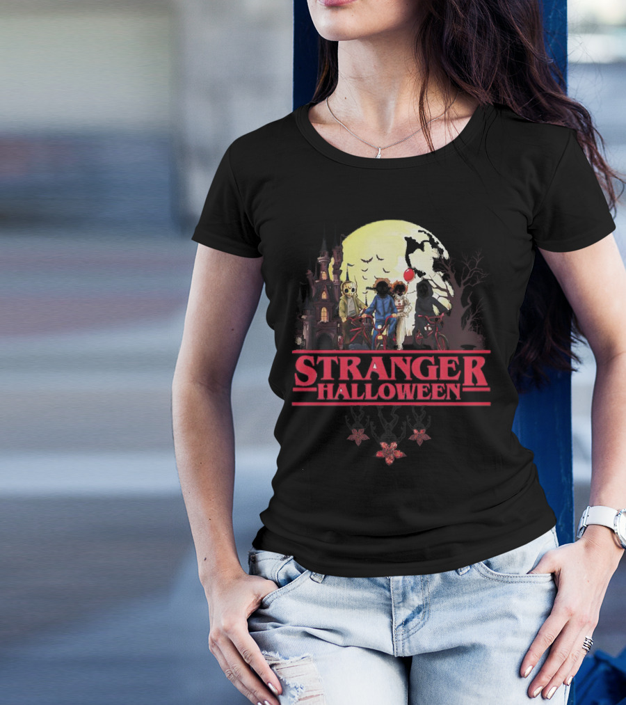 Stranger Halloween Full Moon Scary Characters Horror Movie Background T-Shirt