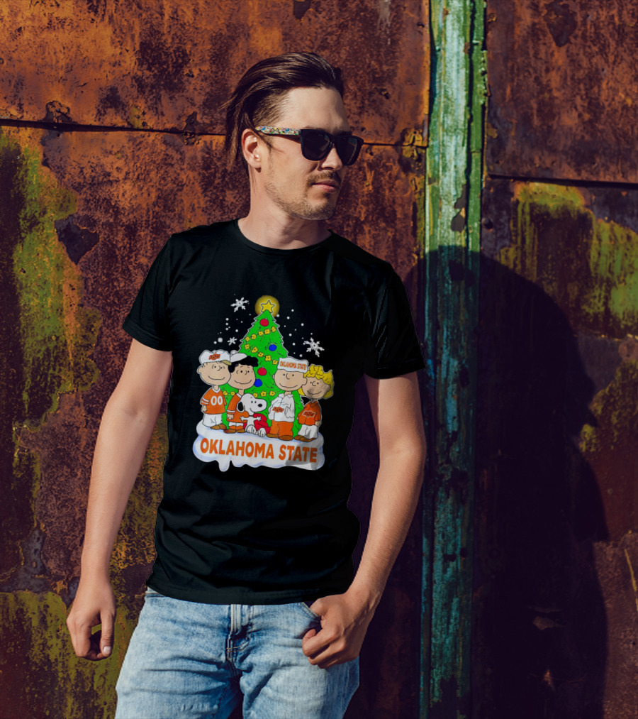 Peanuts Oklahoma State Cowboys Christmas Tree Snoopy Charlie Brown Lucy Peppermint Patty T-Shirt