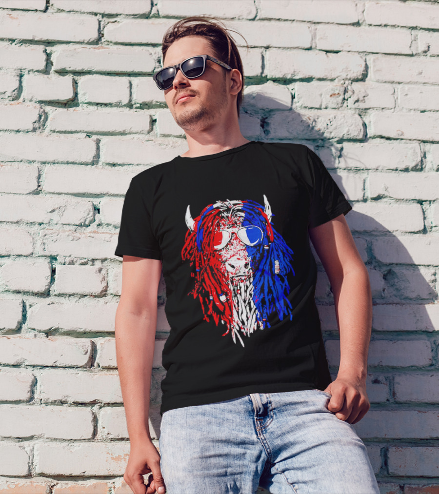 Buffalo Soldier Rasta Red Blue Bison Sunglasses Dreadlocks T-Shirt