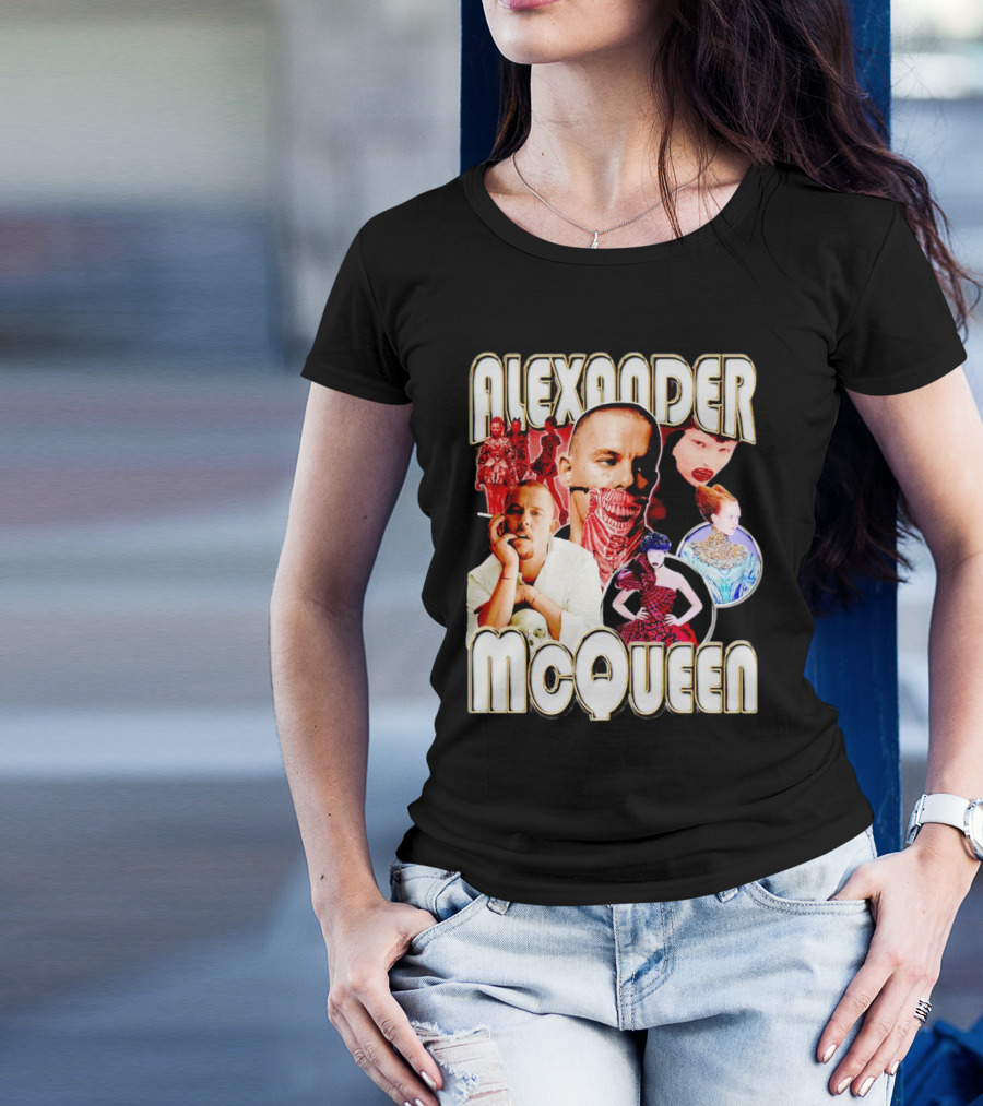 Alexander McQueen Fashion Iconography And Portrait Collage T-Shirt