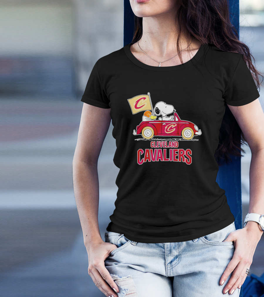Cleveland Cavaliers Snoopy Driving Car With Basketball And Flag T-Shirt