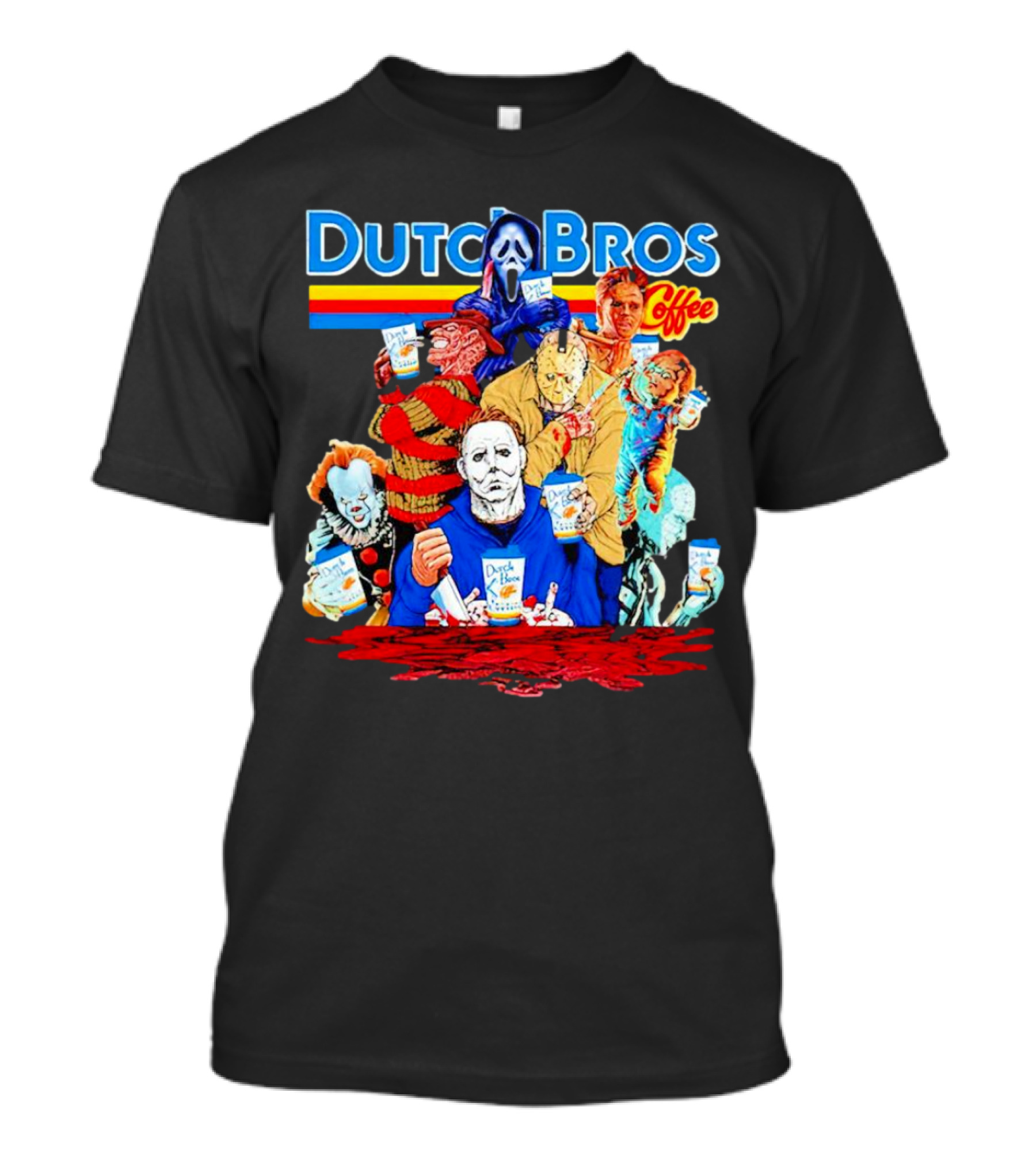 Dutch Bros Coffee Horror Movie Characters Halloween T-Shirt